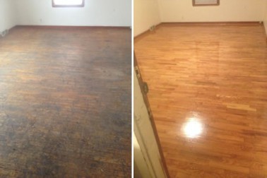 Hardwood Floor Before & After Sanding and Refinishing